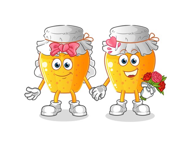 Dibujos animados de boda de tarro de miel. vector de mascota de dibujos animados
