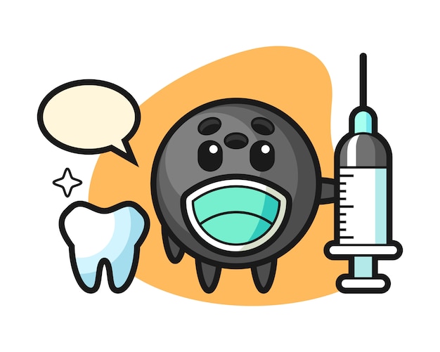 Vector dibujos animados de bola de boliche como dentista