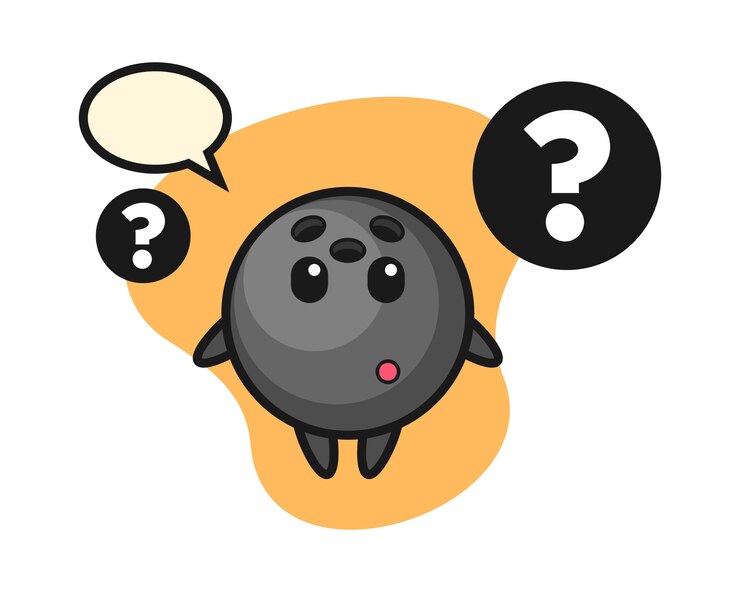 Vector dibujos animados de bola de boliche con el signo de interrogación