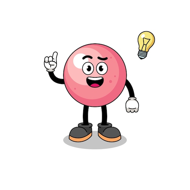 Dibujos animados de bola de goma con una pose de idea