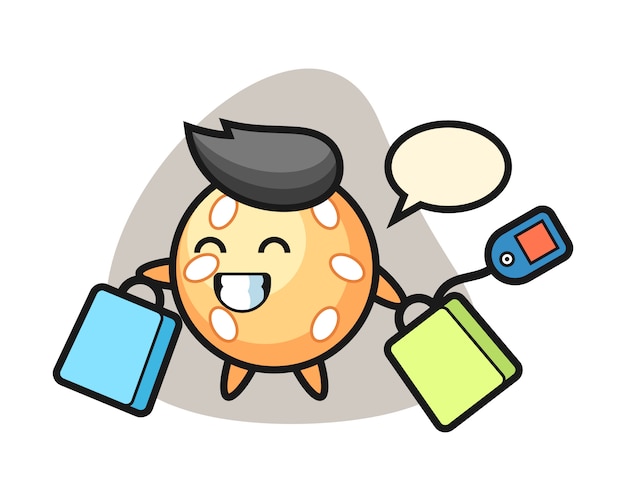 Dibujos animados de bola de sésamo con una bolsa de compras