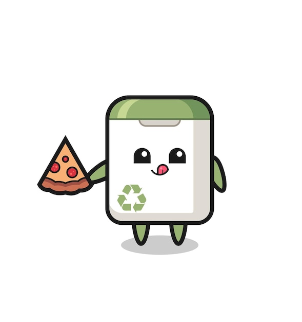 Dibujos animados de bote de basura lindo comiendo pizza, diseño de estilo lindo para camiseta, pegatina, elemento de logotipo