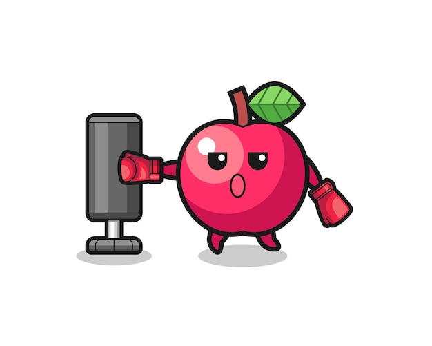 Dibujos animados de boxeador de Apple haciendo entrenamiento con saco de boxeo, diseño lindo