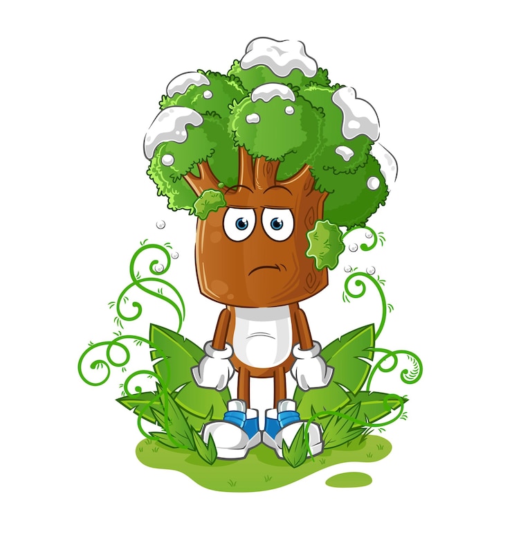 Vector dibujos animados de cabeza de árbol esperando vector de dibujos animados de mascota demasiado largo