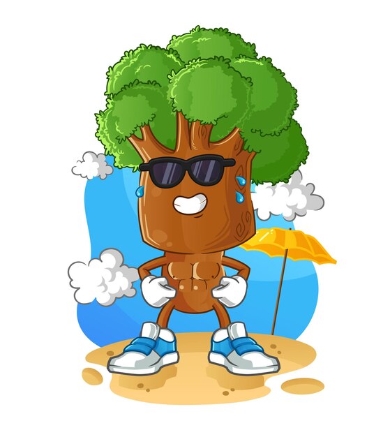 Dibujos animados de cabeza de árbol tomando el sol en el vector de caracteres de verano