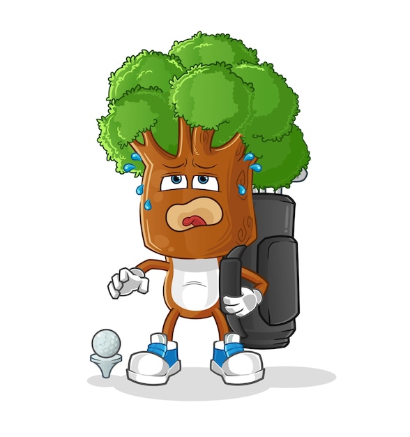 Dibujos animados de cabeza de árbol con vector de mascota de dibujos animados de equipo de golf