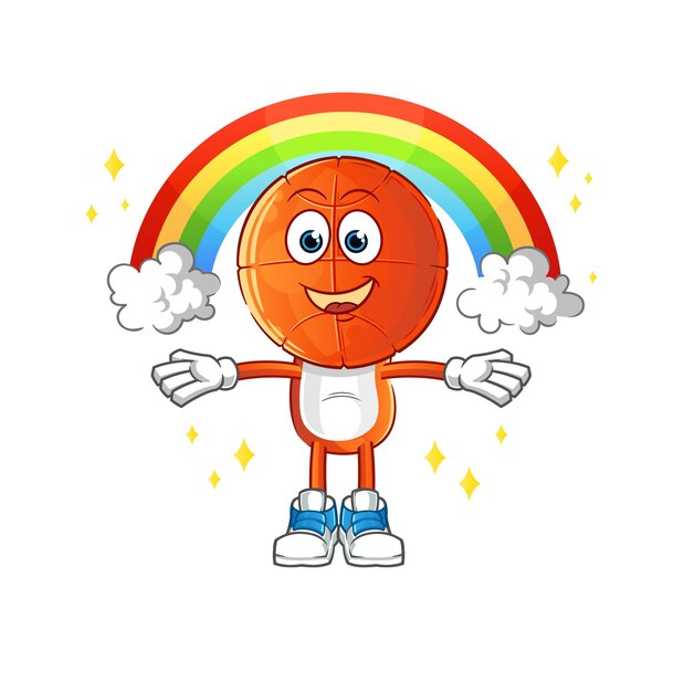 Dibujos animados de cabeza de baloncesto con un arco iris. vector de dibujos animados