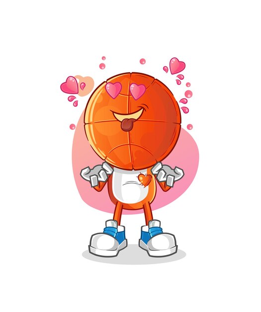 Dibujos animados de cabeza de baloncesto cayendo en vector de amor. personaje animado