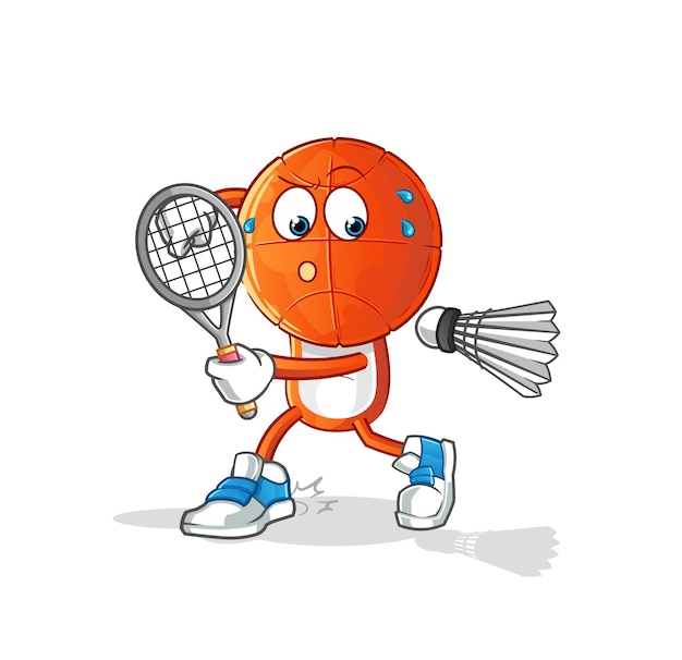 Dibujos animados de cabeza de baloncesto jugando vector de caracteres de ilustración de bádminton