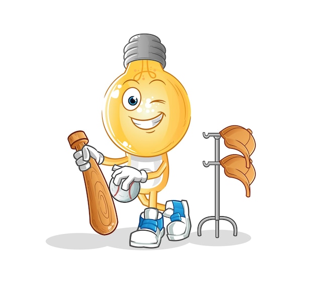 Dibujos animados de cabeza de bombilla jugando mascota de béisbol. vector de dibujos animados