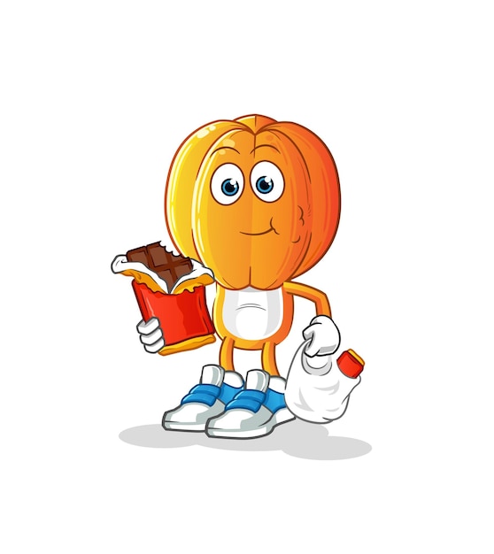 Dibujos animados de cabeza de carambola comer vector de dibujos animados de mascota de chocolate