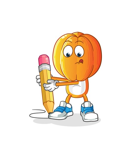 Dibujos animados de cabeza de carambola escribir con vector de mascota de dibujos animados de lápiz