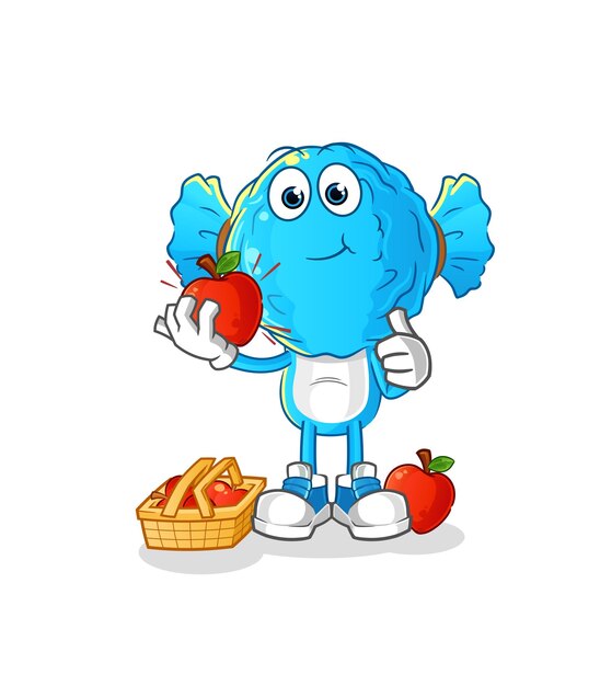 dibujos animados de cabeza de caramelo comiendo una ilustración de manzana. vector de caracteres