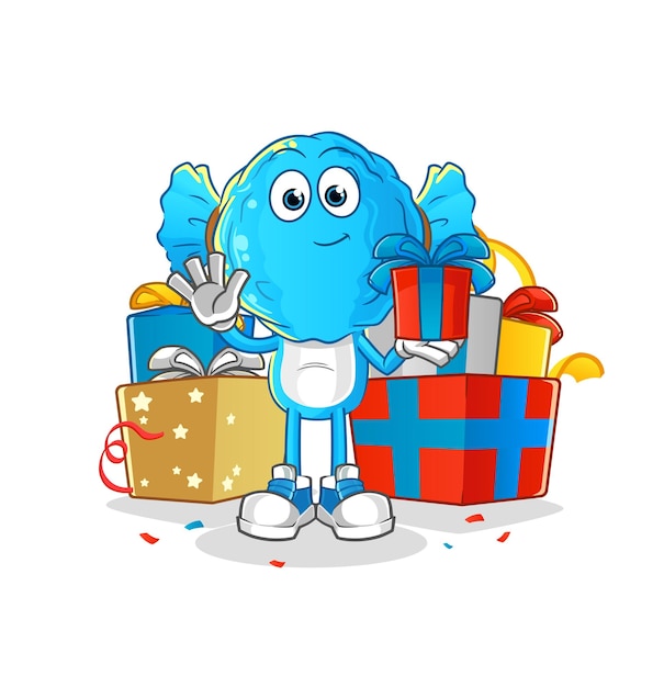 dibujos animados de cabeza de caramelo dar regalos mascota. vector de dibujos animados