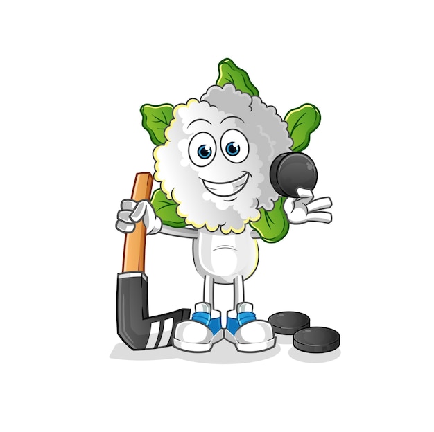 dibujos animados de cabeza de coliflor jugando al personaje de dibujos animados de vector de hockey