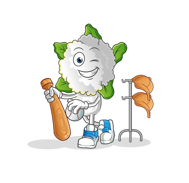 dibujos animados de cabeza de coliflor jugando béisbol mascota vector de dibujos animados