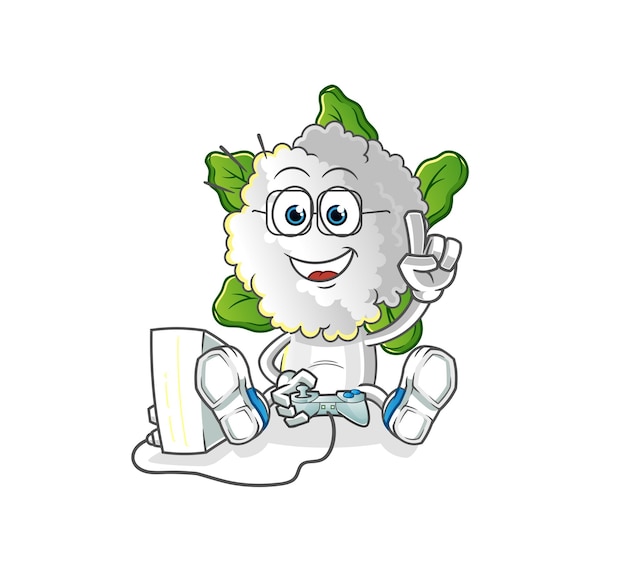 dibujos animados de cabeza de coliflor jugando videojuegos personaje de dibujos animados