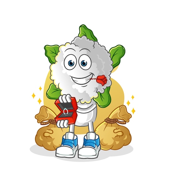dibujos animados de cabeza de coliflor proponer con vector de mascota de dibujos animados de anillo