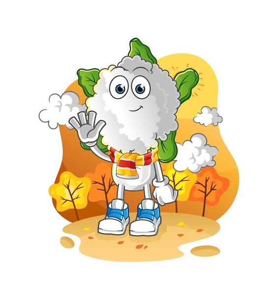 dibujos animados de cabeza de coliflor en el vector de mascota de dibujos animados de otoño