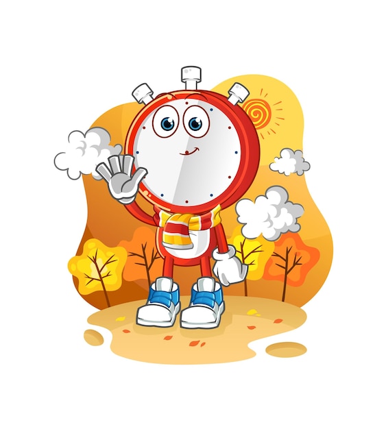 dibujos animados de la cabeza del despertador en el otoño. vector de mascota de dibujos animados