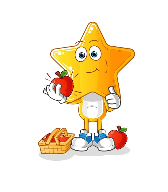 Dibujos animados de cabeza de estrella comiendo un vector de carácter de ilustración de manzana