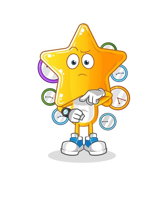 Dibujos animados de cabeza de estrella con vector de mascota de dibujos animados de reloj de pulsera