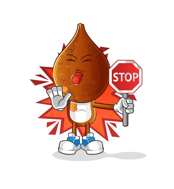 Dibujos animados de cabeza de fruta de serpiente con señal de stop. vector de mascota de dibujos animados