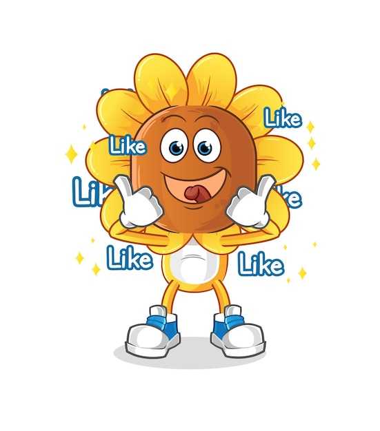 dibujos animados de cabeza de girasol dan muchos me gusta vector de dibujos animados