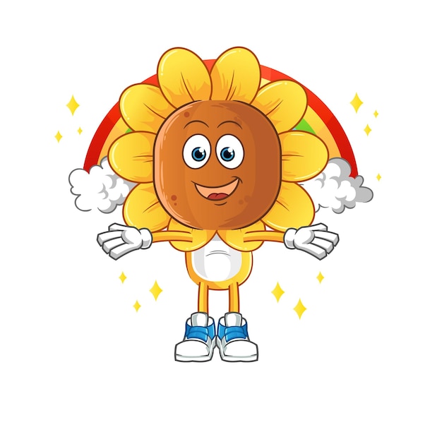 dibujos animados de cabeza de girasol con un vector de dibujos animados de arco iris