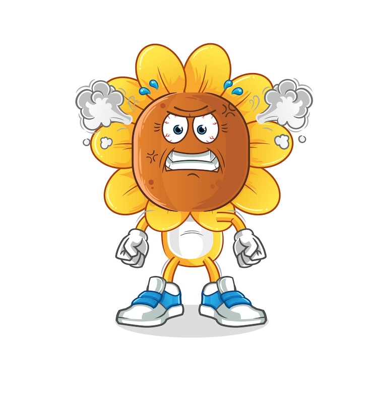 Vector dibujos animados de cabeza de girasol vector de dibujos animados de mascota muy enojado
