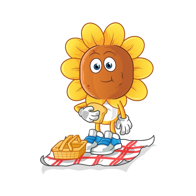 dibujos animados de cabeza de girasol en un vector de mascota de dibujos animados de picnic