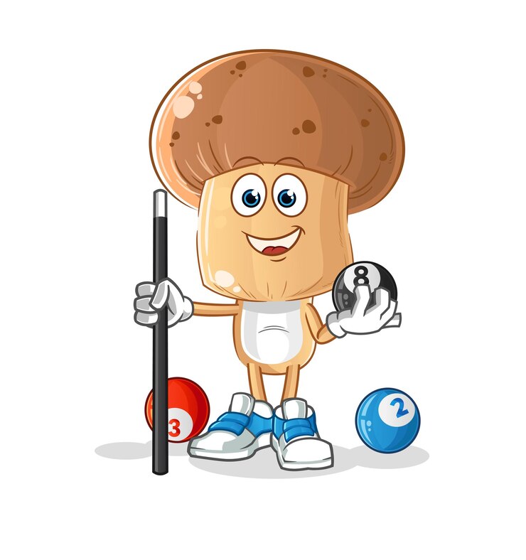 Vector dibujos animados de cabeza de hongo juega vector de dibujos animados de personaje de billar