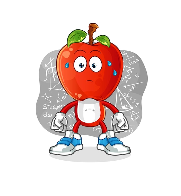 Dibujos animados de cabeza de manzana pensando en vector duro. personaje animado