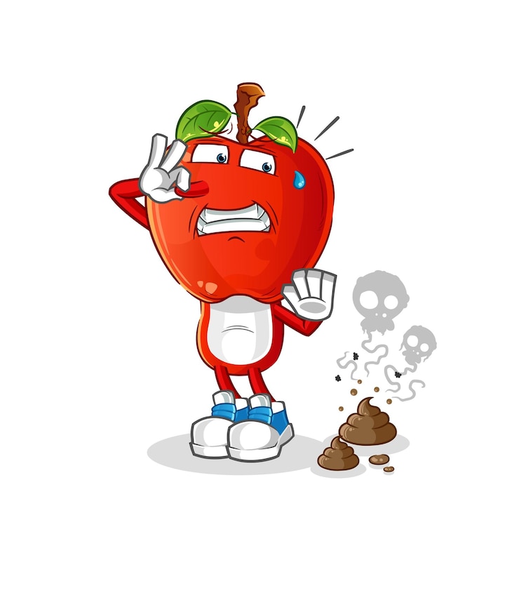 Vector dibujos animados de cabeza de manzana con vector de caracteres de ilustración de residuos apestosos