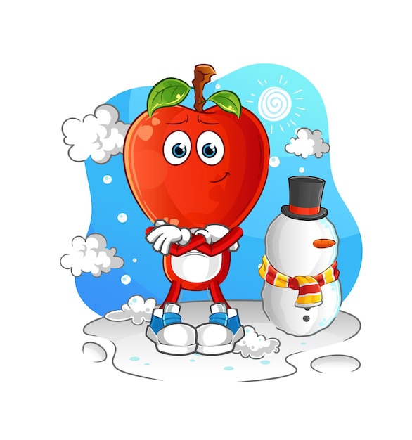 Dibujos animados de cabeza de manzana en vector de dibujos animados de personaje de invierno frío