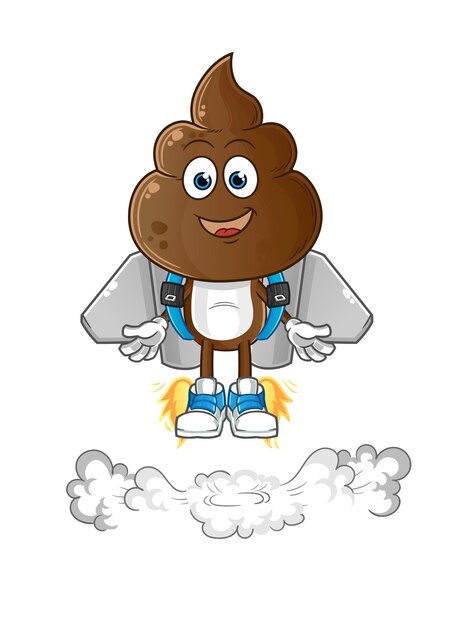 dibujos animados de cabeza de mierda humana con vector de dibujos animados de mascota jetpack