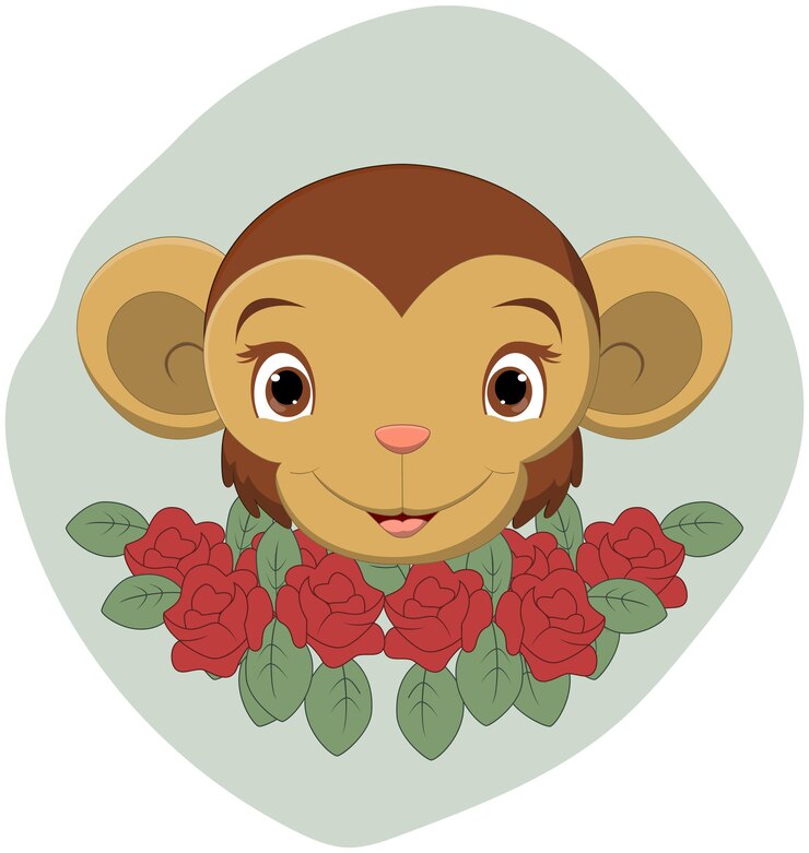 Vector dibujos animados de cabeza de mono lindo con flores