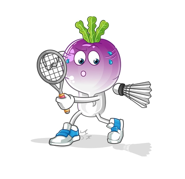 Dibujos animados de cabeza de nabo jugando vector de caracteres de ilustración de bádminton