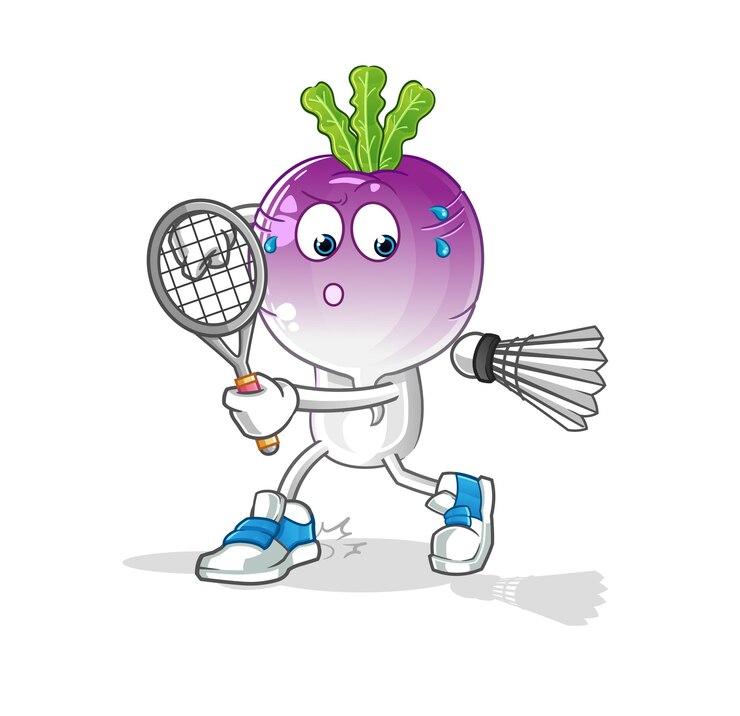 Vector dibujos animados de cabeza de nabo jugando vector de caracteres de ilustración de bádminton
