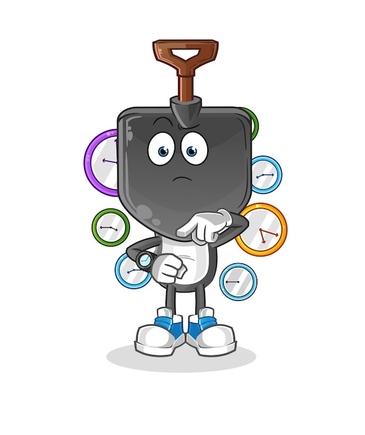 Dibujos animados de cabeza de pala con reloj de pulsera. vector de mascota de dibujos animados