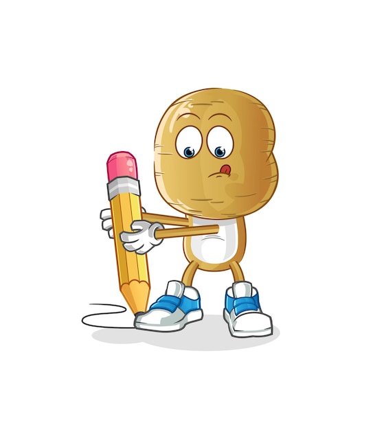 Dibujos animados de cabeza de patata escribir con vector de mascota de dibujos animados de lápiz
