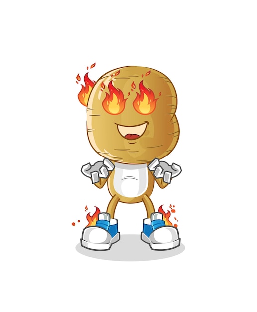 dibujos animados de cabeza de patata en mascota de fuego. vector de dibujos animados