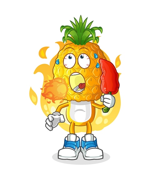 Dibujos animados de cabeza de piña comer vector de dibujos animados de mascota de chile caliente
