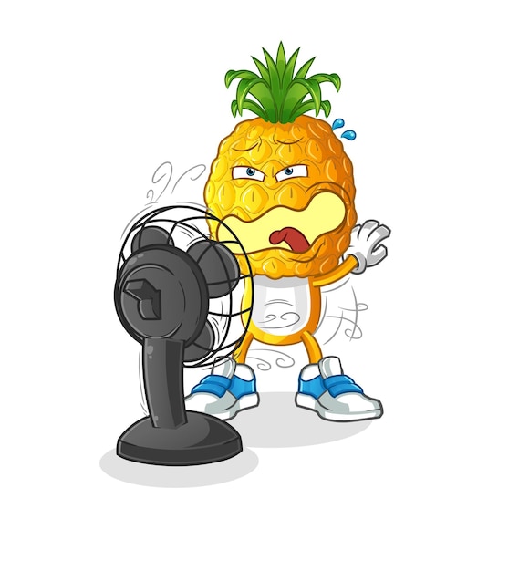 dibujos animados de cabeza de piña frente al personaje del ventilador. vector de dibujos animados