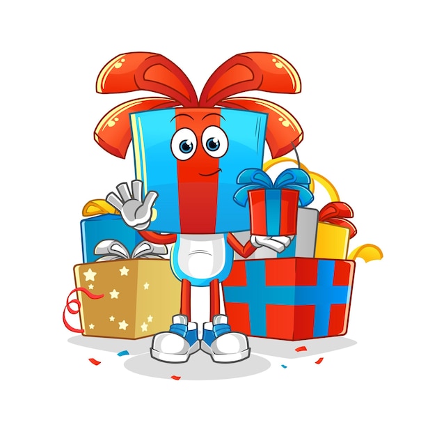 Dibujos animados de cabeza de regalo dar regalos mascota vector de dibujos animados