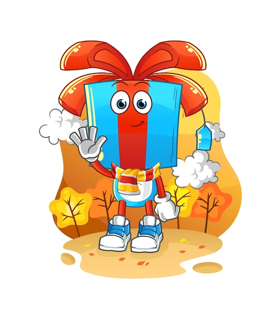 Dibujos animados de cabeza de regalo en el vector de mascota de dibujos animados de otoño