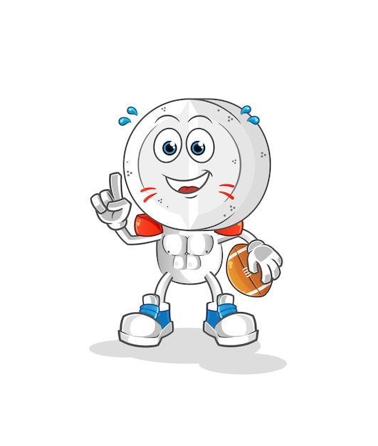 Dibujos animados de cabeza de tableta de medicina jugando al personaje de rugby. vector de dibujos animados