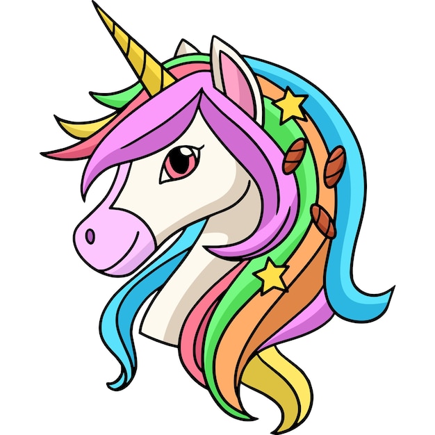 Dibujos animados de cabeza de unicornio coloreado clipart