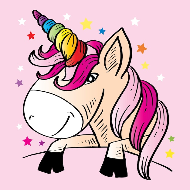Dibujos animados de cabeza de unicornio mágico lindo
