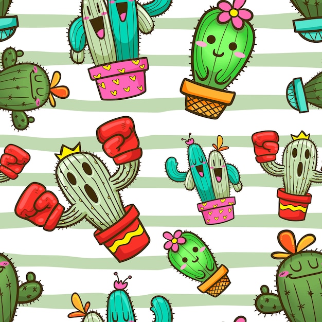 Dibujos animados de cactus de patrones sin fisuras